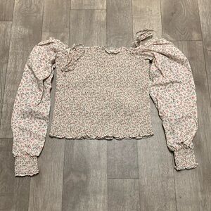 Womens Express Off Shoulder Smocked‎ Ruffled Tie Up Crop Top Shirt